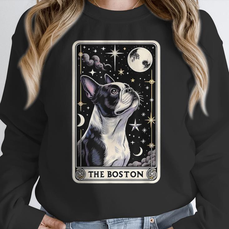 Boston Terrier Tarot Card Star With The Moon Men Women Kids Women Crewneck Sweatshirt, Boston Terrier Tarot Gifts, funny design
