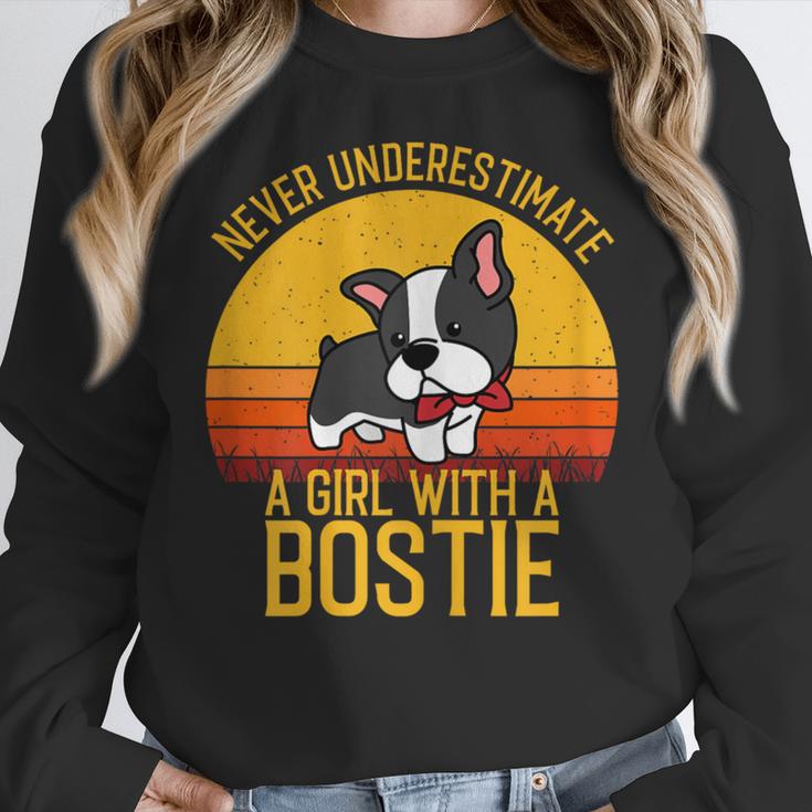 Boston Terrier Never Underestimate a Girl With a Bostie Women Crewneck Sweatshirt, funny design