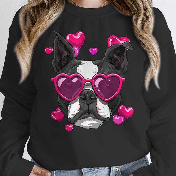 Boston Terrier Valentines Day Shirt Heart Dog Lover Women Crewneck Sweatshirt, funny design