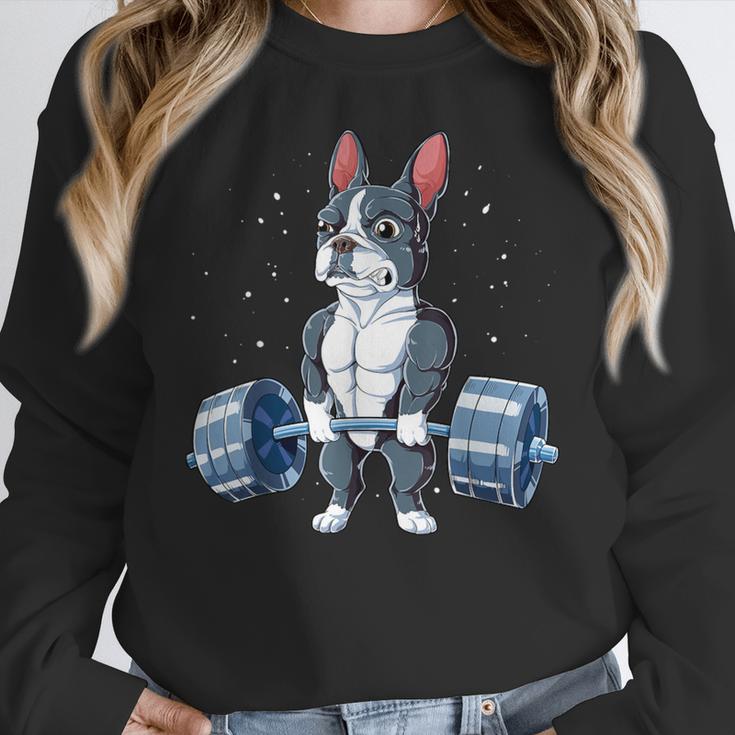 Boston Terrier Weightlifting Deadlift Men Fitness Gym Women Crewneck Sweatshirt, Boston Terrier Gym Gifts, funny design