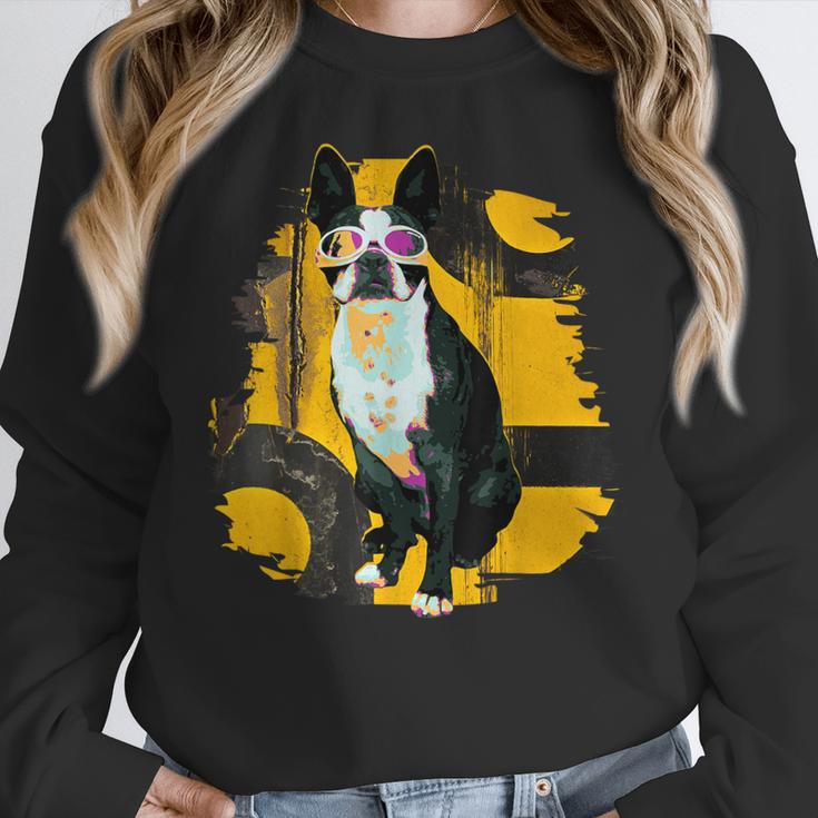 Boston Terrier s Mid-Century Modern Art s Street Grunge Women Crewneck Sweatshirt, funny design