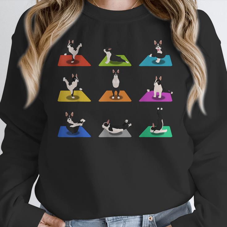 Boston Terriers Yoga Asana Pose And Meditation Women Crewneck Sweatshirt, funny design