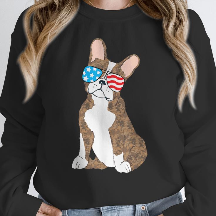 Brindle Boston Terrier Dog Patriotic Shirt USA Flag Women Crewneck Sweatshirt, Patriotic Boston Terrier Gifts, funny design