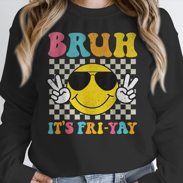 Bruh It's Fri-Yay Friday Weekend Smile Face Teacher Student Women Crewneck Sweatshirt, funny design Bruh It's Fri-Yay Friday Weekend Smile Face Teacher Student Women Crewneck Sweatshirt, funny design