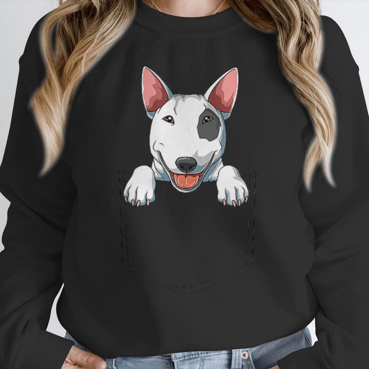 Bull Terrier Pocket Bull Terrier Peeking Out Pocket Women Crewneck Sweatshirt, funny design