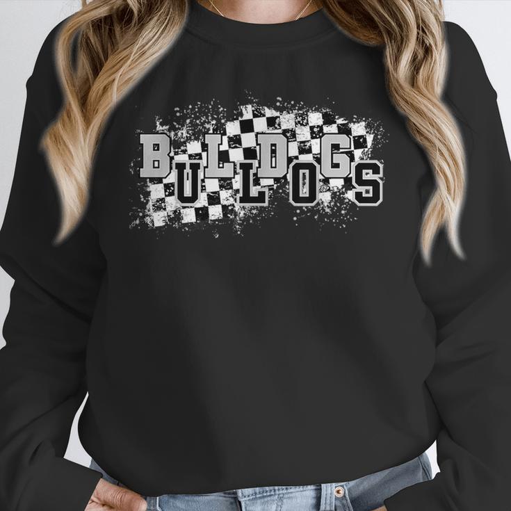 Bulldogs School Spirit Bulldog Pride Checkered Teacher Women Crewneck Sweatshirt, funny design Bulldogs School Spirit Bulldog Pride Checkered Teacher Women Crewneck Sweatshirt, funny design
