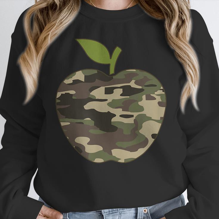 Camo Apple Camouflage Clothing School Student Camo Teacher Men Women Kids Women Crewneck Sweatshirt, funny design