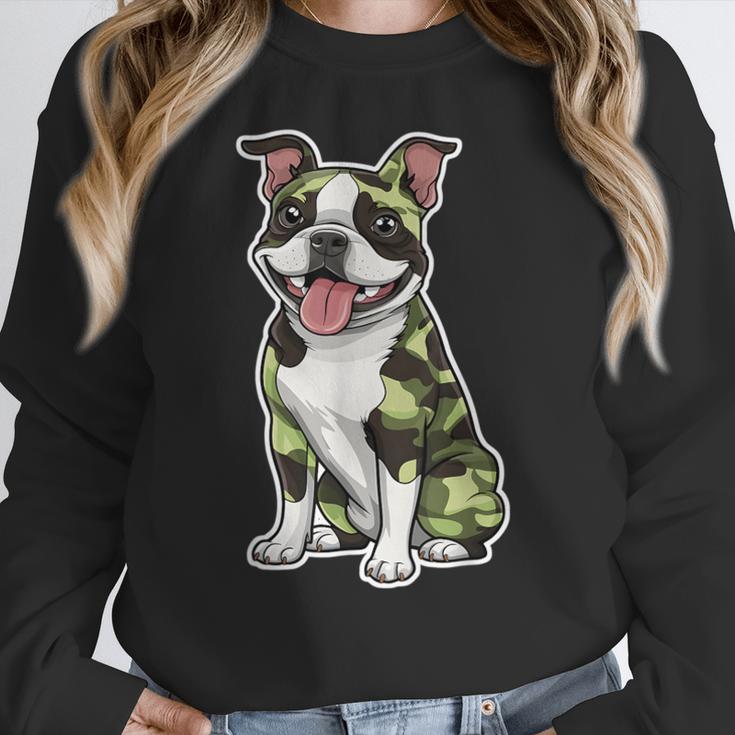 Camo Boston Terrier Pet Owner Camouflage Dog Lover Women Crewneck Sweatshirt, funny design