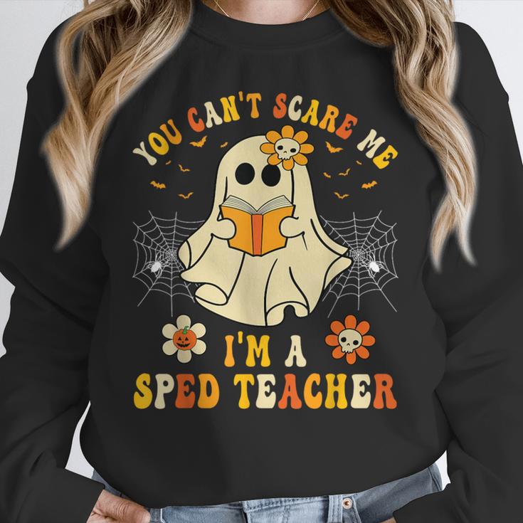You Can't Scare Me I'm A SPED Teacher Halloween Ghost Women Crewneck Sweatshirt, funny design