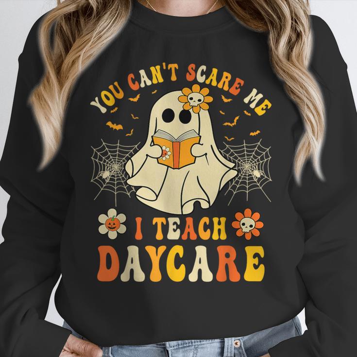 You Can’t Scare Me I Teach Daycare Teacher Halloween Ghost Women Crewneck Sweatshirt, funny design