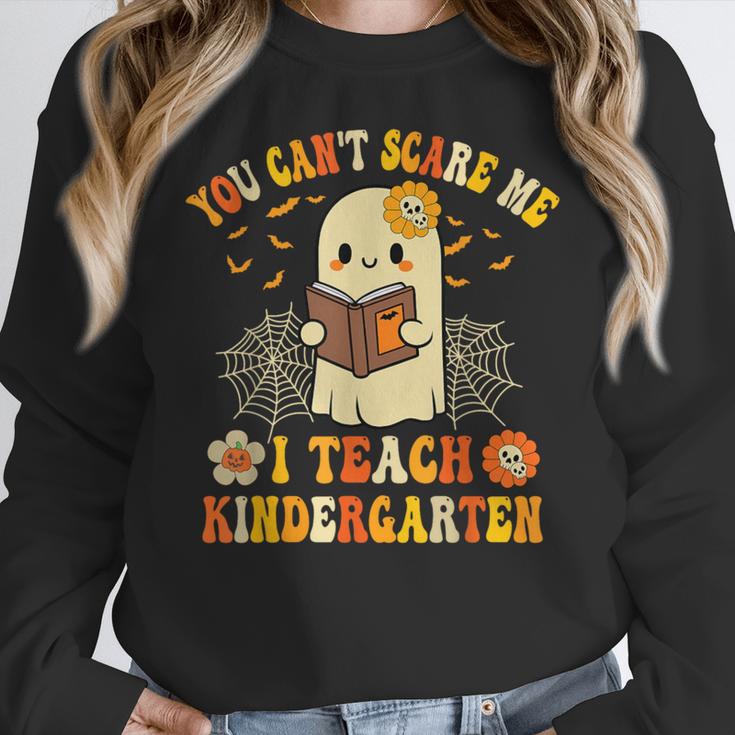 You Can't Scare Me I Teach Kindergarten Halloween Teacher Women Crewneck Sweatshirt, funny design