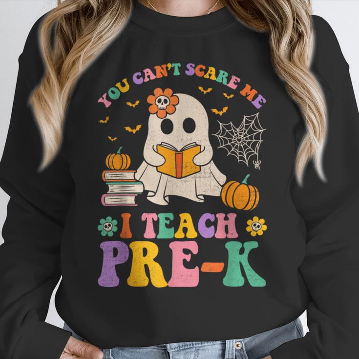 You Can't Scare Me I Teach Pre-k Teacher Halloween Ghost Men Women Kids Women Crewneck Sweatshirt, funny design