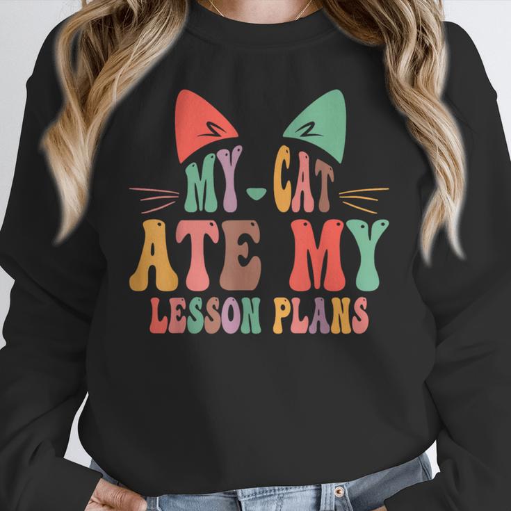 My Cat Ate My Lesson Plans Teacher Sarcastic Women Crewneck Sweatshirt, funny design My Cat Ate My Lesson Plans Teacher Sarcastic Women Crewneck Sweatshirt, funny design