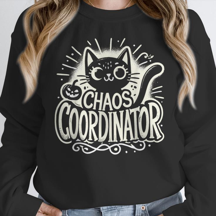 Cat Chaos Coordinator For Women Mom Halloween Teacher Women Crewneck Sweatshirt, funny design