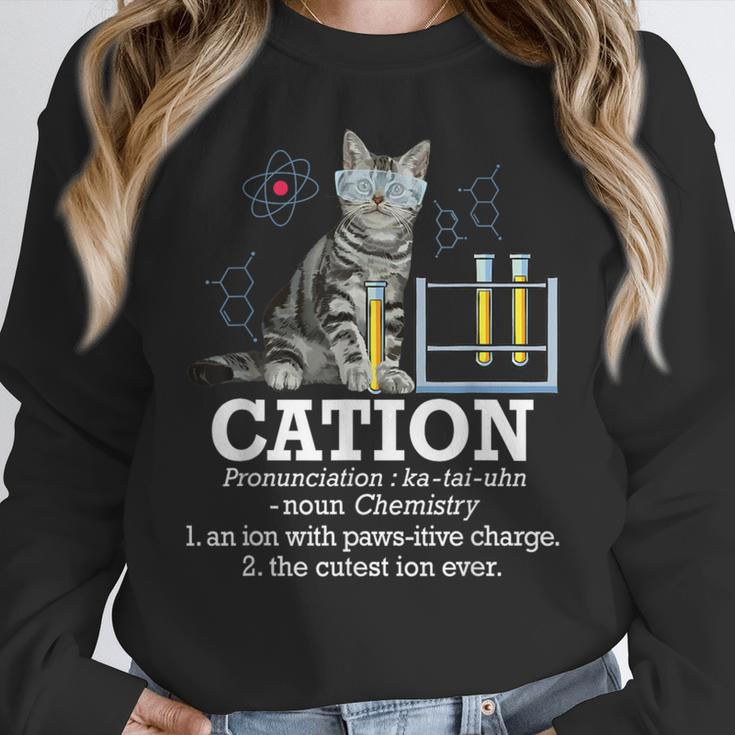 Cation Chemistry Humor Science Teacher Cat Pun Women Crewneck Sweatshirt, Science Teacher Gifts, funny design