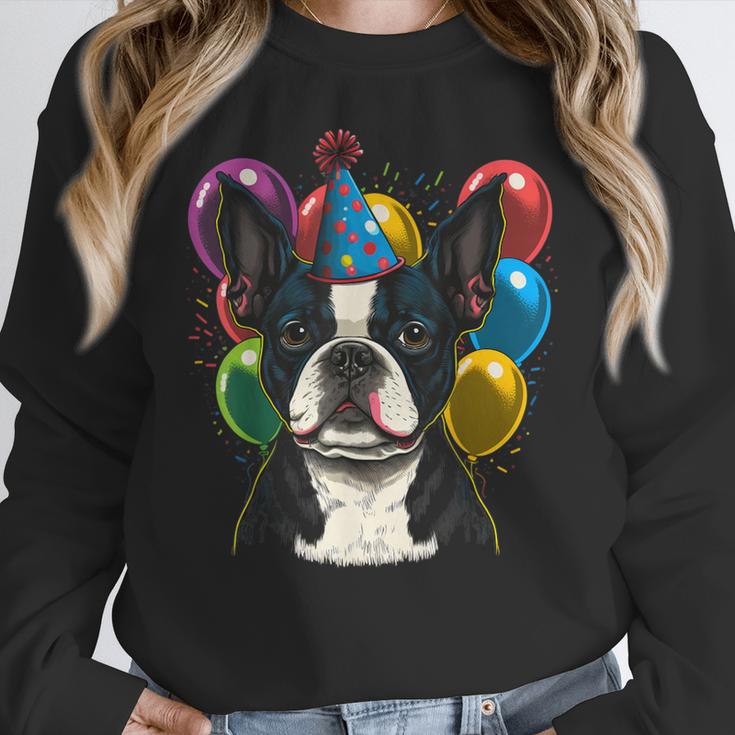 Celebration Event Birthday Party Boston Terrier Women Crewneck Sweatshirt, funny design