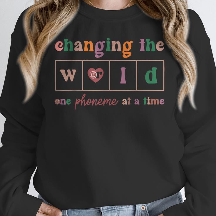 Changing The World One Phoneme At a Time Phonics Teacher Men Women Girls Kids Women Crewneck Sweatshirt, funny design