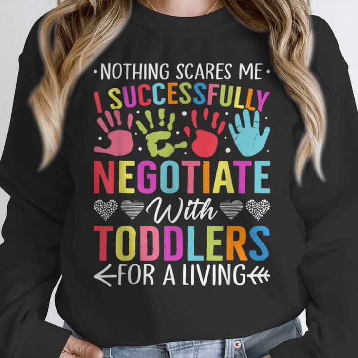 Childcare Teacher Negotiate With Toddlers Daycare Provider Men Women Girls Kids Women Crewneck Sweatshirt, funny design