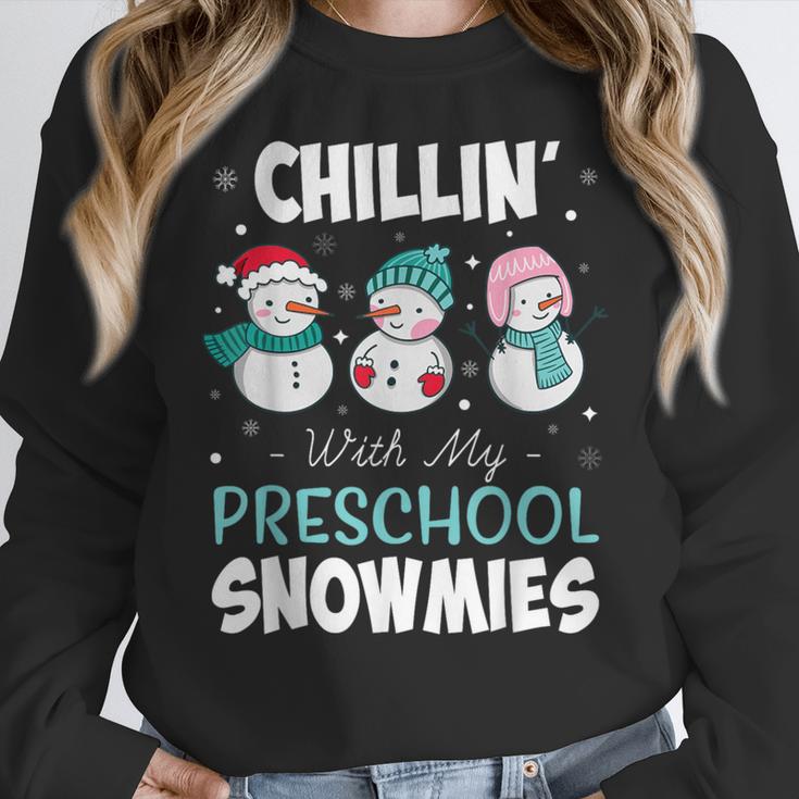 Chillin' With My Preschool Snowmies Teacher Christmas Men Women Kids Women Crewneck Sweatshirt, funny design