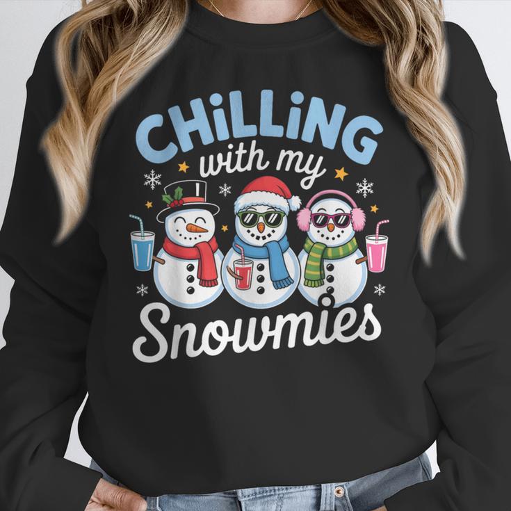 Chillin With My Snowmie Women Christmas Snowman Teacher Snow Women Crewneck Sweatshirt, funny design Chillin With My Snowmie Women Christmas Snowman Teacher Snow Women Crewneck Sweatshirt, funny design