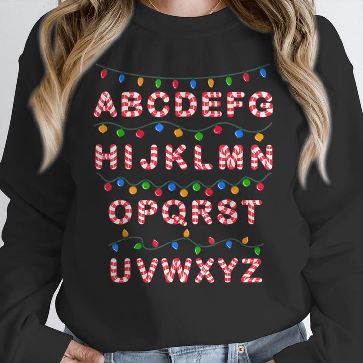 Christmas Alphabet Candy Cane Teachers Students Candy Cane For Men Women Kids Women Crewneck Sweatshirt, funny design