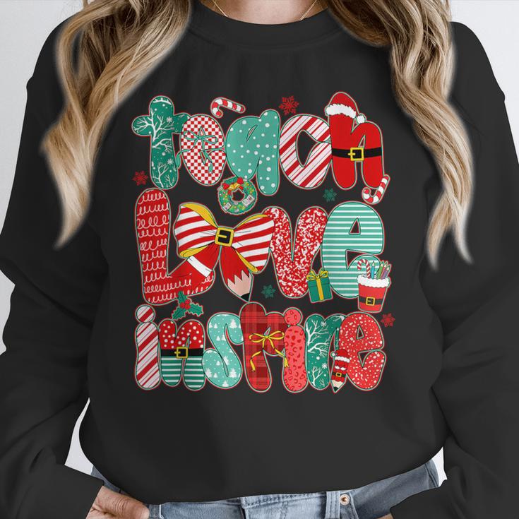 Christmas Coquette Bow Teacher Teach Love Inspire Women Crewneck Sweatshirt, funny design Christmas Coquette Bow Teacher Teach Love Inspire Women Crewneck Sweatshirt, funny design