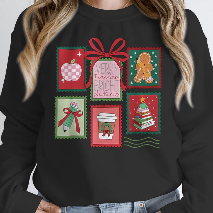 Christmas Teacher Stamps Women Crewneck Sweatshirt, funny design