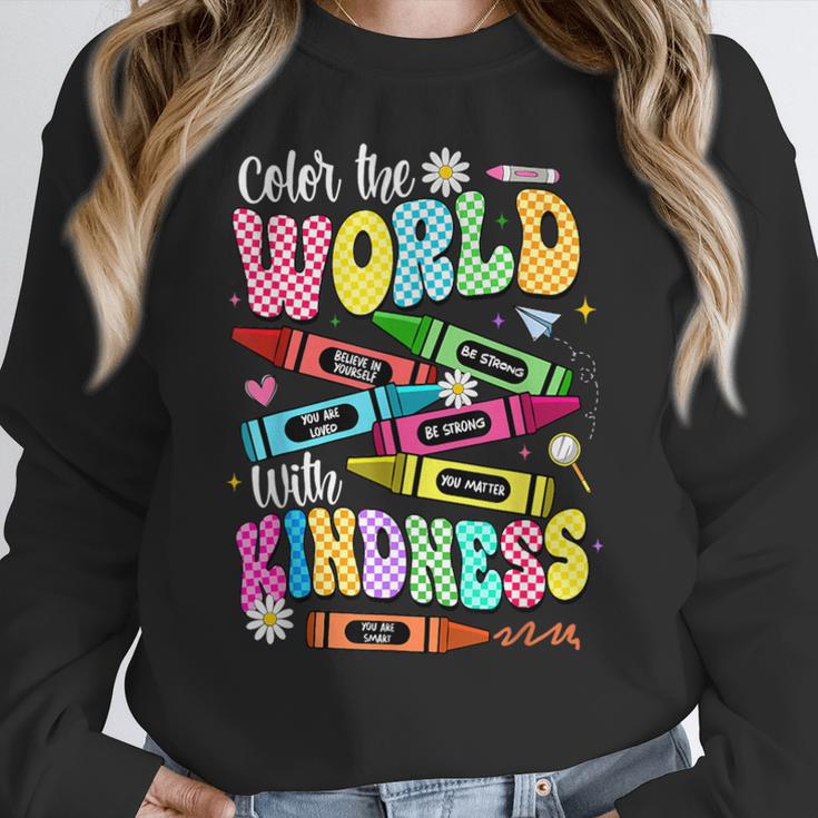Color The World With Kindness Teacher Back To School Women Crewneck Sweatshirt, funny design Color The World With Kindness Teacher Back To School Women Crewneck Sweatshirt, funny design