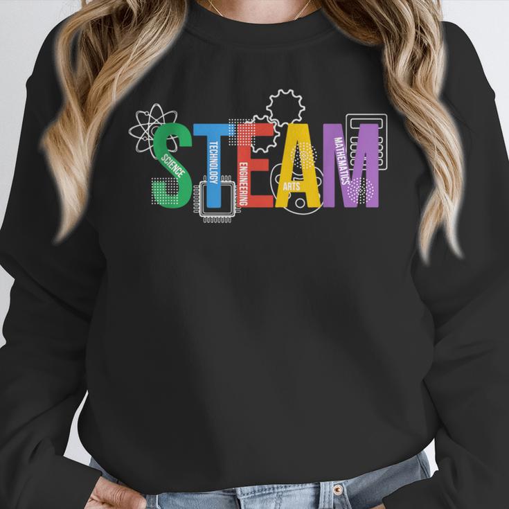 Colorful Steam Letters For Steam Program Teacher And Student Women Crewneck Sweatshirt, funny design