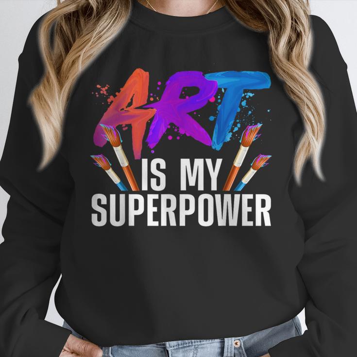 Cool Art For Men Women Art Teacher Artist Painter Superpower Women Crewneck Sweatshirt, funny design