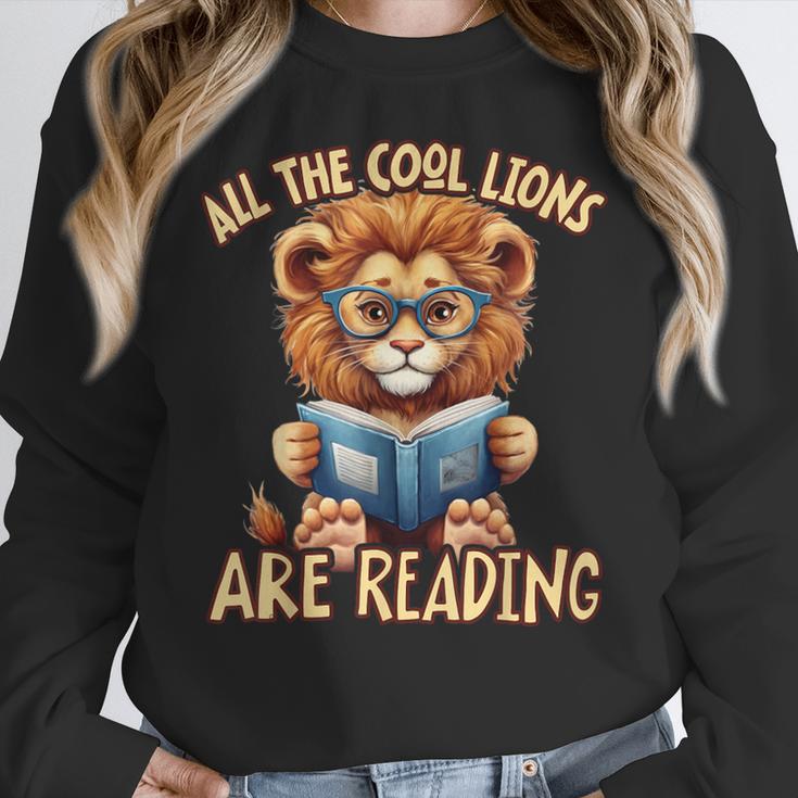 All The Cool Lions Are Reading Lion Teacher Men Women Kids Women Crewneck Sweatshirt, funny design
