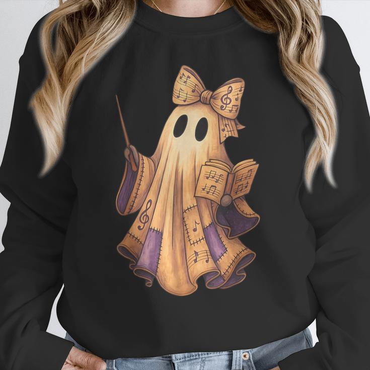 Coquette Music Note Patchwork Ghost Music Teacher Halloween Women Crewneck Sweatshirt, funny design Coquette Music Note Patchwork Ghost Music Teacher Halloween Women Crewneck Sweatshirt, funny design