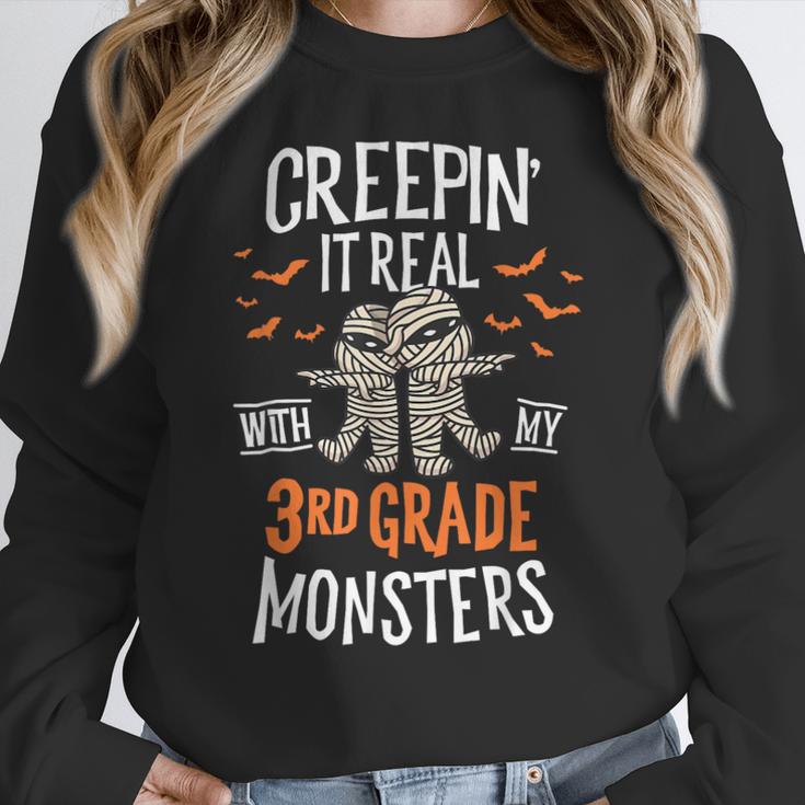 Creepin It Real With My 3rd Grade Monsters Halloween Teacher Women Crewneck Sweatshirt, funny design Creepin It Real With My 3rd Grade Monsters Halloween Teacher Women Crewneck Sweatshirt, funny design