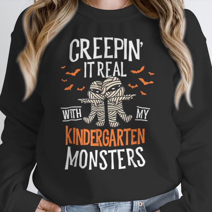 Creepin It Real Kindergarten Monsters Halloween Teacher Women Crewneck Sweatshirt, funny design Creepin It Real Kindergarten Monsters Halloween Teacher Women Crewneck Sweatshirt, funny design