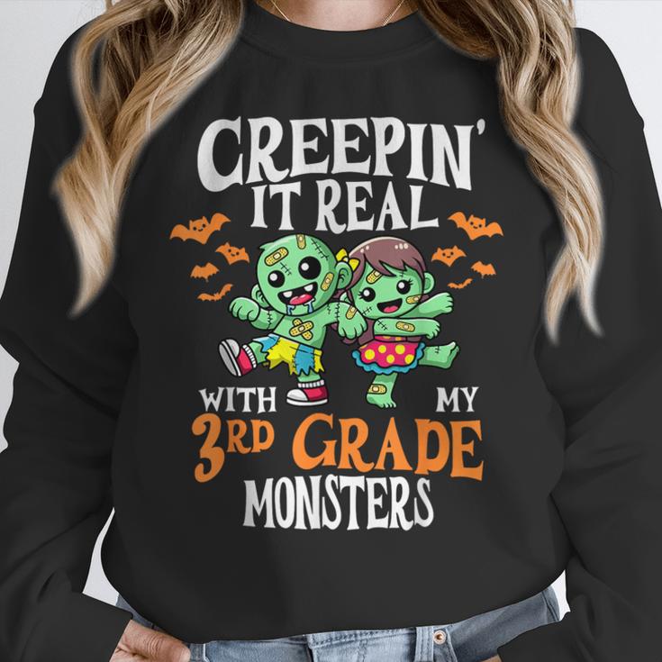 Creepin It Real Monster School 3rd Grade Teacher Halloween Women Crewneck Sweatshirt, funny design Creepin It Real Monster School 3rd Grade Teacher Halloween Women Crewneck Sweatshirt, funny design