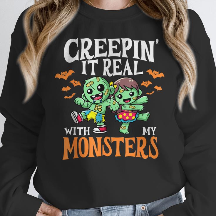 Creepin It Real Monster School Teacher Principal Halloween Women Crewneck Sweatshirt, funny design