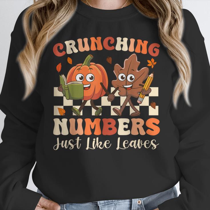 Crunching Numbers Just Like Leaves Pumpkin Fall Teacher Women Crewneck Sweatshirt, funny design Crunching Numbers Just Like Leaves Pumpkin Fall Teacher Women Crewneck Sweatshirt, funny design