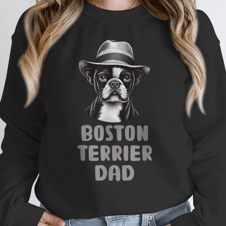 Cute Boston Terrier Dad Dog Lovers Puppy Bostie Owner Women Crewneck Sweatshirt, Boston Terrier Dad Gifts, funny design