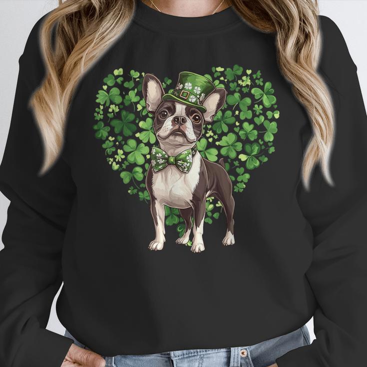 Cute Boston Terrier Shamrock St Patrick's Day Dog Lover Men Women Kids Women Crewneck Sweatshirt, funny design