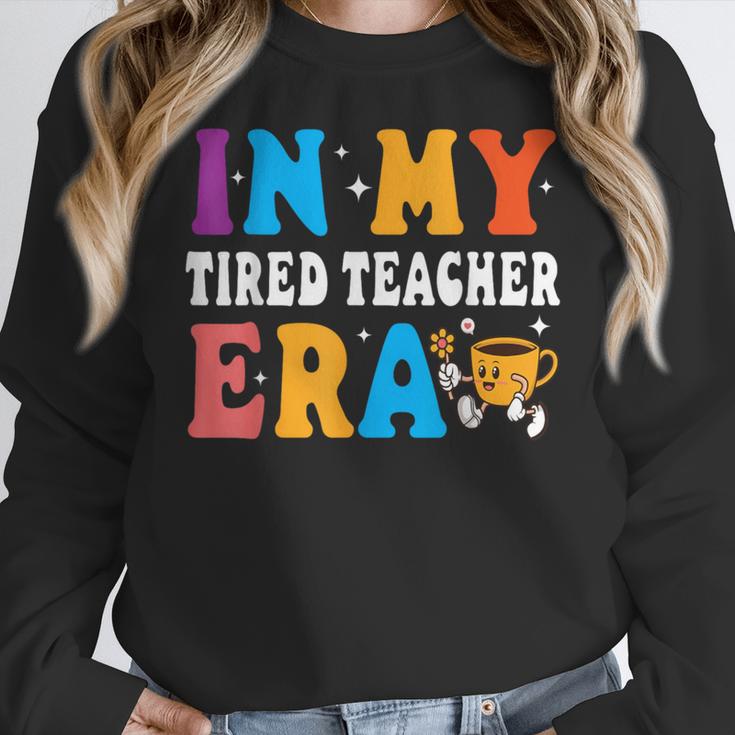 Cute Coffee Glass Face Happy Day In My Tired Teacher ERA For Men Women Women Crewneck Sweatshirt, funny design