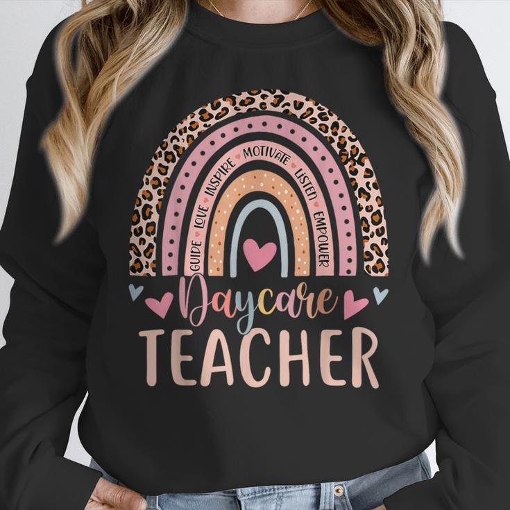 Cute Daycare Teacher Rainbow Leopard Print Childcare Worker Women Crewneck Sweatshirt, funny design Cute Daycare Teacher Rainbow Leopard Print Childcare Worker Women Crewneck Sweatshirt, funny design