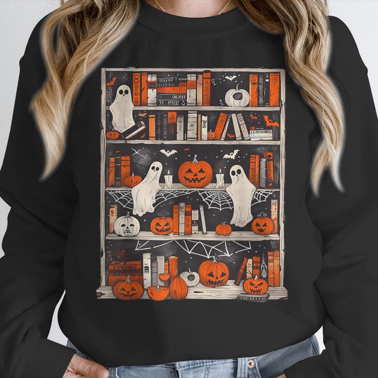 Cute Ghost Book Reading Books Lover Spooky Teacher Halloween Women Crewneck Sweatshirt, funny design