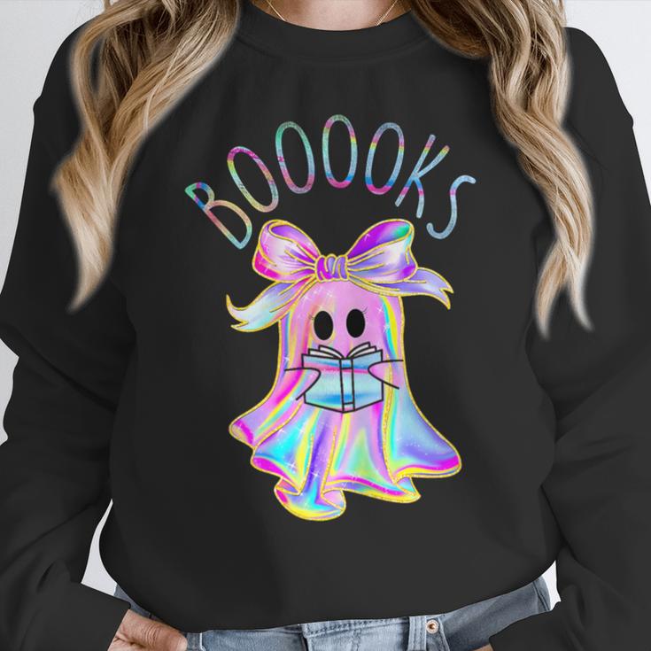 Cute Ghost Book Reading Halloween Teacher Top Girls Women Women Crewneck Sweatshirt, funny design