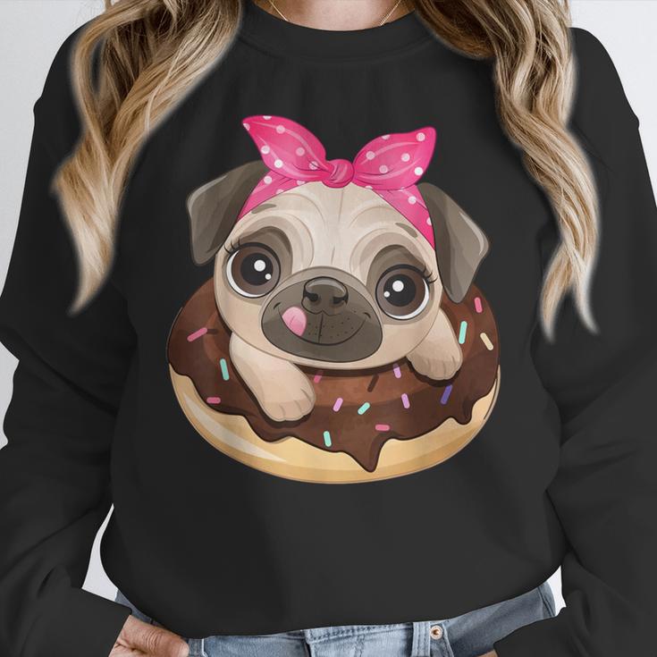 Cute Pug Shirt Donut Girls Dog Women Crewneck Sweatshirt, funny design