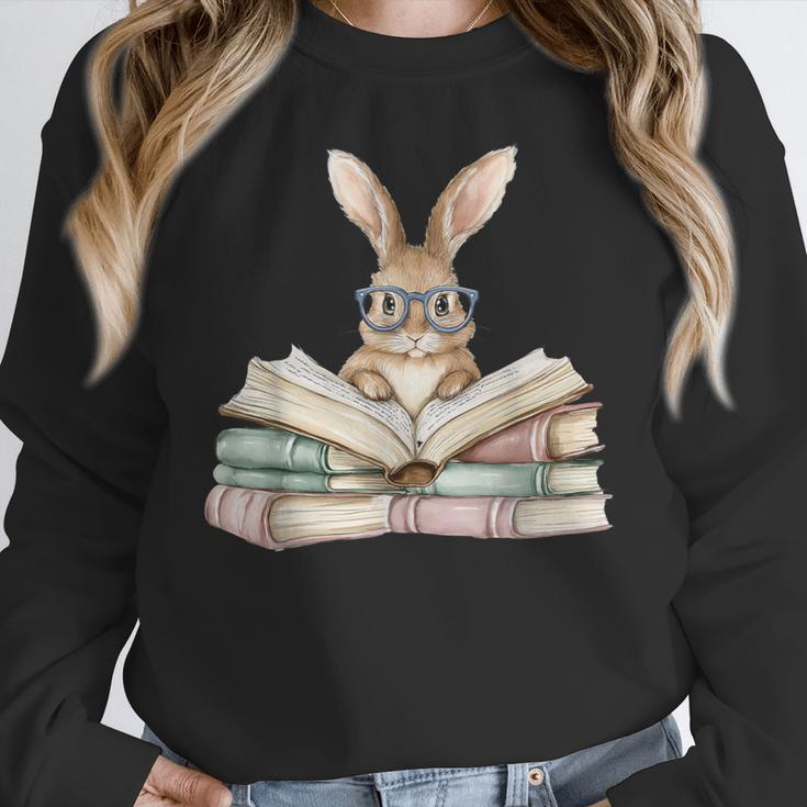 Cute Reading Bunny Glasses Books Bookworm Reader Teacher Women Crewneck Sweatshirt, funny design Cute Reading Bunny Glasses Books Bookworm Reader Teacher Women Crewneck Sweatshirt, funny design