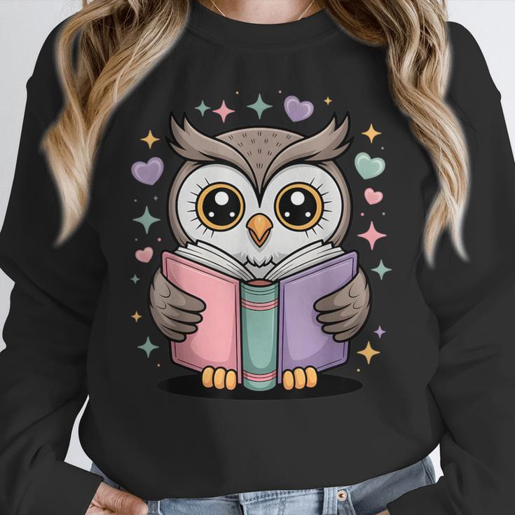 Cute Reading Owl Book Lover Teacher Librarian Bookworm Women Crewneck Sweatshirt, funny design Cute Reading Owl Book Lover Teacher Librarian Bookworm Women Crewneck Sweatshirt, funny design