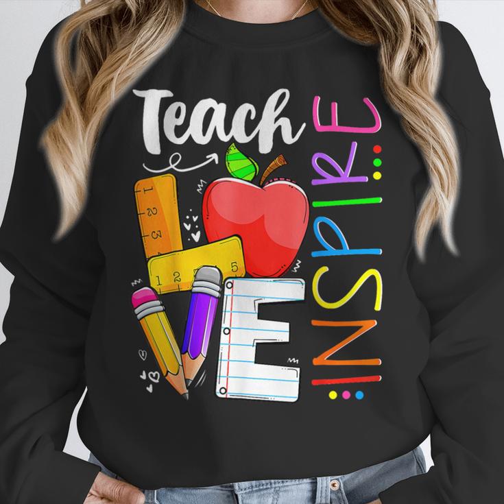 Cute Teach Love And Inspire Men Women Teacher Women Crewneck Sweatshirt, funny design Cute Teach Love And Inspire Men Women Teacher Women Crewneck Sweatshirt, funny design