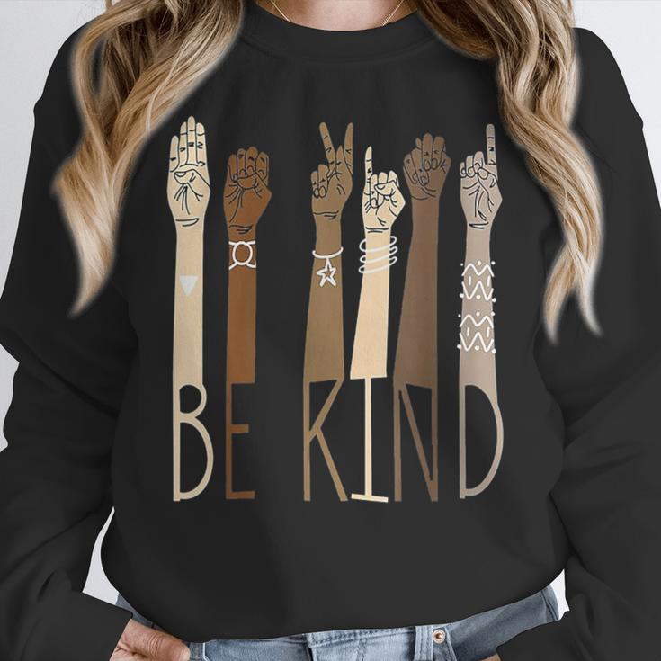 Deaf Be Kind Sign Language Hand Talking Teachers Interpreter Women Crewneck Sweatshirt, funny design