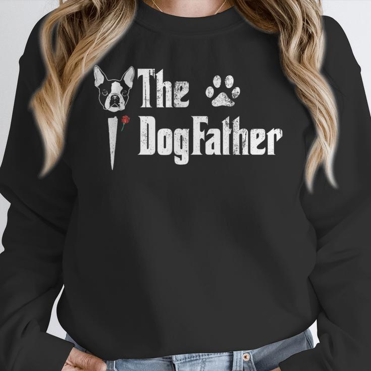 The Dogfather Boston Terrier Dog Dad Father's Day Women Crewneck Sweatshirt, Boston Terrier Dad Gifts, funny design