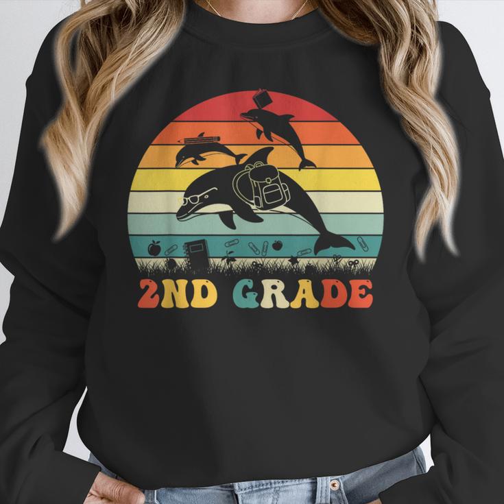 Dolphin Second Grade Back To School Teacher Student Women Crewneck Sweatshirt, funny design